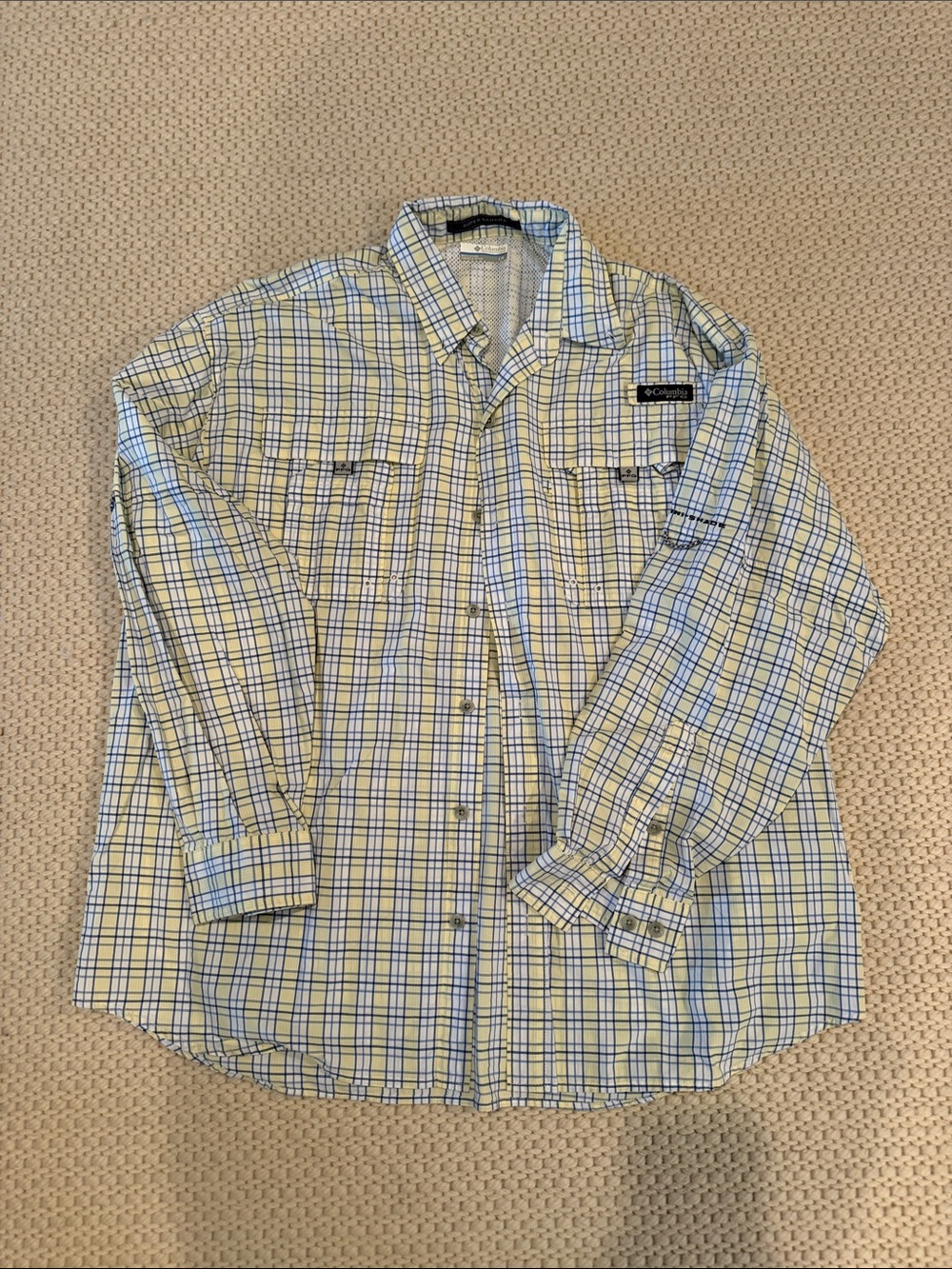 Columbia Light Yellow and Blue Plaid Long-Sleeve Shirt